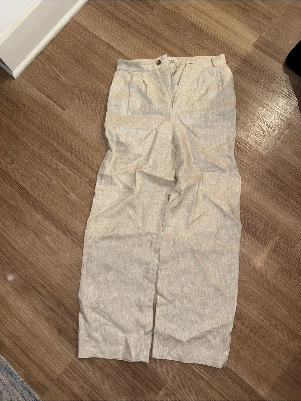 Reformation Wide-Leg Linen Blend Pants in Beige